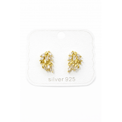 Gümüş İğneli Zirkon Taşlı Salkım Yapraklı Küpe