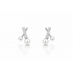 Gümüş İğneli Zirkon Taşlı İncili Küpe