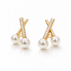 Gümüş İğneli Zirkon Taşlı İncili Küpe