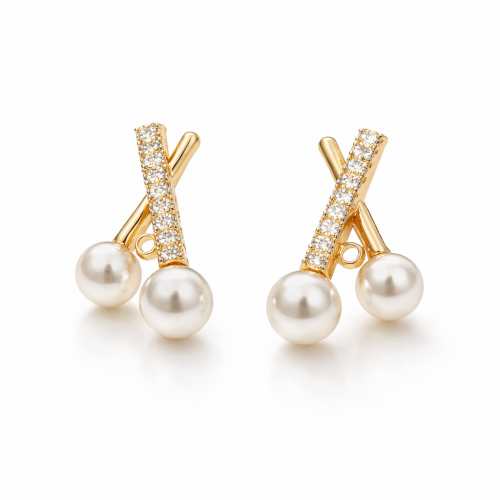 Gümüş İğneli Zirkon Taşlı İncili Küpe