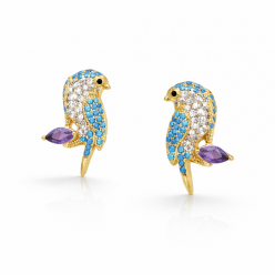 Gümüş İğneli Zirkon Taşlı Kuş Küpe