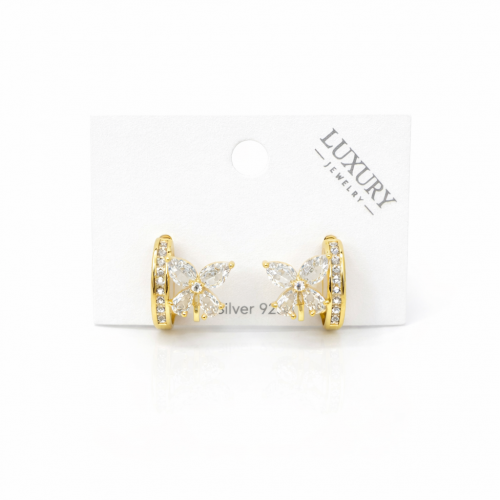 Gümüş İğneli Zirkon Taşlı Kelebek Küpe