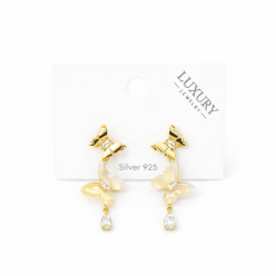 Gümüş İğneli Zirkon Taşlı Kelebekli Salkım Küpe