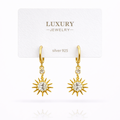 Sallantılı Zirkon Taşlı Gümüş İğneli Güneş Küpe