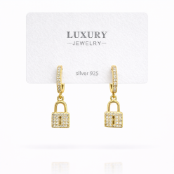 Sallantılı Zirkon Taşlı Gümüş İğneli Kilit Küpe