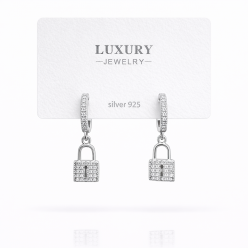 Sallantılı Zirkon Taşlı Gümüş İğneli Kilit Küpe