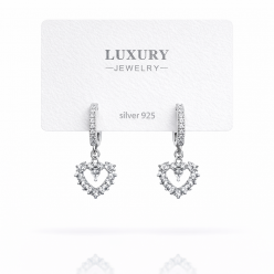 Sallantılı Zirkon Taşlı Gümüş İğneli Kalpli Küpe