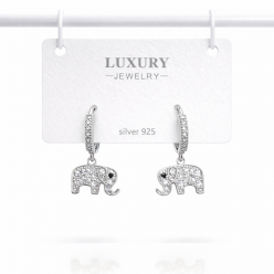 Sallantılı Zirkon Taşlı Gümüş İğneli Fil Küpe