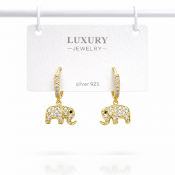 Sallantılı Zirkon Taşlı Gümüş İğneli Fil Küpe