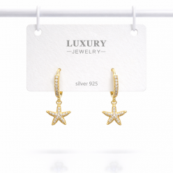 Sallantılı Zirkon Taşlı Gümüş İğneli Deniz Yıldızı Küpe