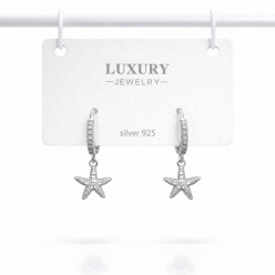 Sallantılı Zirkon Taşlı Gümüş İğneli Deniz Yıldızı Küpe