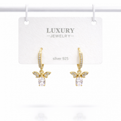 Sallantılı Zirkon Taşlı Gümüş İğneli Arı Küpe