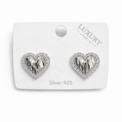 Zirkon Taşlı Gümüş İğneli Kalpli Küpe